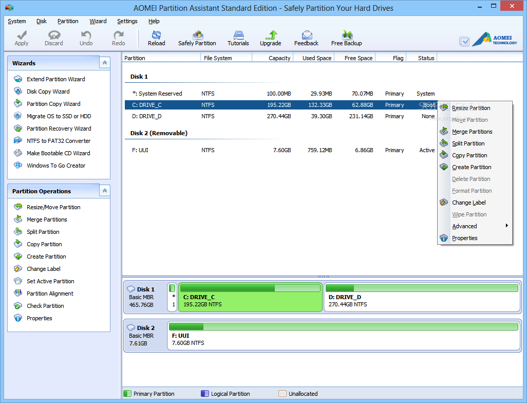 Partition aomei assistant standard edition screenshots disk hard windows system